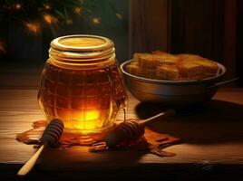 Jar with sweet honey photo