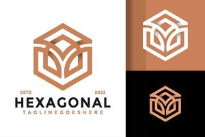 Letter M hexagonal linear logo design vector symbol icon illustration