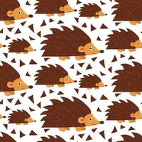 Seamless cute pattern with brown hedgehogs. Vector illustration for printing on textiles and paper. Cartoon children's texture with thorns and triangles