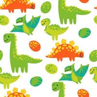 vector sin costura color repitiendo modelo con dinosaurios y su huevos en un brillante dibujos animados estilo. verde y naranja. para niños sin costura modelo con dibujado a mano dinosaurios vector ilustración