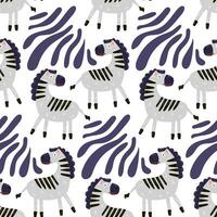 Vector zebra pattern with decorative stripes on a white background. The cartoon character on repeat looks in different directions