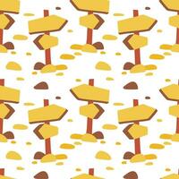 A pattern of pillars showing the direction in the desert, rocks and sand, vector graphics. Seamless background for printing on textiles and paper in yellow shades