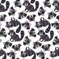 Seamless children's pattern with cute raccoons. A forest animal in a seamless texture. Ideal for children's printing, clothing, textiles. Vector illustration