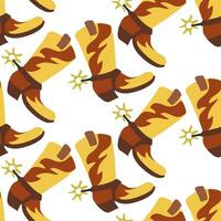 Cowboy seamless pattern with Western decorative elements. Cowboy leather boot on a white background. Vector children's style orange color background