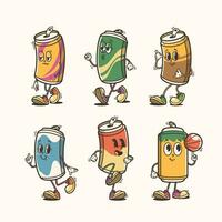 conjunto de tradicional soda lata dibujos animados ilustración con variado poses y expresiones vector