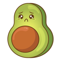 triste abacate kawaii estilo. fofa png ilustração fruta e vegetal personagens