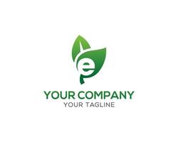 Letter E Leaf Logo Design Natural Green Symbol Vector Template.