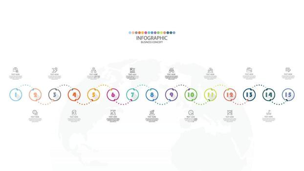 Infographic process design with icons and 15 options or steps. vector
