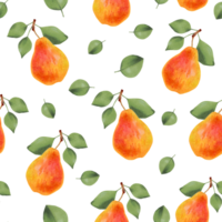 Fruit pattern. Seamless pattern of pears and leaves. Botanical artwork with delicious food to decorate your design.Watercolor and marker illustration. png