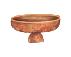 Wooden bowl with a leg.Marker illustration of tableware made of natural material in a simple style. png