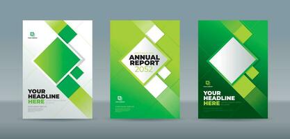 Green and white abstract rectangle on green gradation background. A4 size book cover template for annual report, magazine, booklet, proposal, portfolio, brochure, poster vector