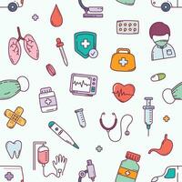 Healthcare and medical equipment doodle hand drawn seamless pattern vector