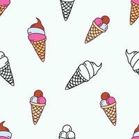 Ice cream cone doodle hand drawn seamless pattern vector illustration