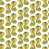 Cartoon cobra pattern in green shades. Vector seamless snake pattern on a white background. Vector illustration in the theme of western, desert