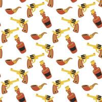 A western-style pattern with a revolver, a smoking pipe and a bottle of whiskey in the desert color scheme. Repetitive background for printing to a party vector