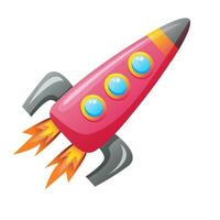 Rocket launch and fire flame, spaceship startup isolated spacecraft liftoff cartoon icon. Vector boosters in flight. Start of business, new project symbol. Takeoff of rocketship, spacecraft on speed