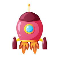 Rocket launch and fire flame, spaceship startup isolated spacecraft liftoff cartoon icon. Vector boosters in flight. Start of business, new project symbol. Takeoff of rocketship, spacecraft on speed