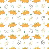 Cute dinosaur doodle handdrawn cartoon seamless pattern background for illustration, note, wallpaper vector