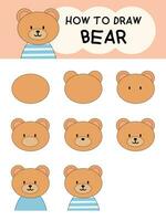 How to draw cute bear cartoon step by step for illustration, education and kids vector