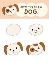 How to draw cute dog cartoon step by step for illustration, education and kids vector