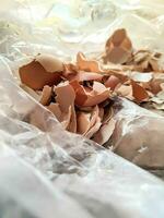 Close up of a pile of peeled egg shells photo