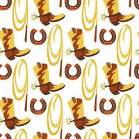 Cowboy seamless pattern with horseshoe, lasso, cowboy boot, desert. Vector flat graphics. Western packaging in shades of the desert. Printing on textiles and paper