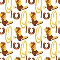 Cowboy seamless pattern with horseshoe, lasso, cowboy boot, desert. Vector flat graphics. Western packaging in shades of the desert. Printing on textiles and paper