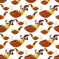 A Western-style pattern with the image of a smoking pipe and a decorative element skull in the color scheme of the desert. Repetitive background for printing at a party vector