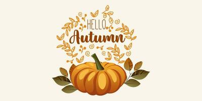 Hello autumn banner with autumn dessert. The banner can be used for seasonal greetings and invitations to autumn events such as festivals, Cafe and bakery advertising, Decor for restaurants vector