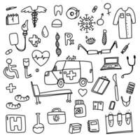 Vector illustration featuring a collection of medical-themed doodles, perfect for healthcare, medical presentations, and educational materials