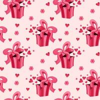 Valentine s Day seamless pattern. Pink gift with ribbon. Vector. Can be used to create charming and romantic designs for greeting cards, gift wrapping, stationery, or other love-themed materials. vector