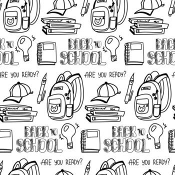 School doodle illustration seamless pattern. The pattern can be printed and used for various art and craft projects, such as scrapbooking, card-making, or DIY school-themed decorations. Vector