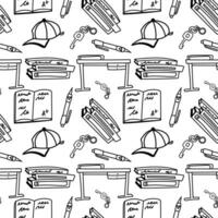 School doodle illustration seamless pattern. The pattern can be printed and used for various art and craft projects, such as scrapbooking, card-making, or DIY school-themed decorations. Vector