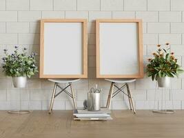 Frame with a beautiful flower and realistic wall and floor textures photo