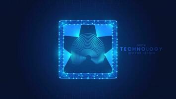 Fingerprint scanning, Digital biometric, security and identify. Blue glowing neon on dark background vector