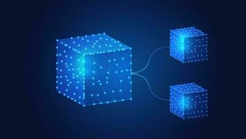 Polygon of blue glowing blockchain cube. Enhancing Security and Efficiency. technology network concept with connected digital cubes blocks vector