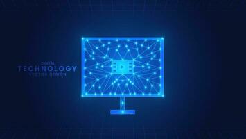 Polygon computer monitor. Video content creator. Low Poly wireframe style vector