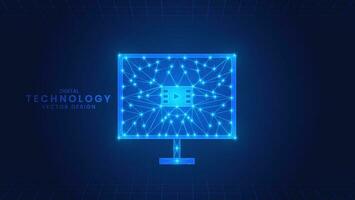 polígono computadora monitor. vídeo contenido creador. bajo escuela politécnica estructura metálica estilo vector