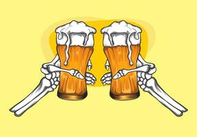 skeleton hand holding beer glass vector illustration