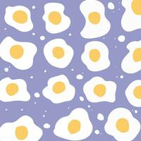 Fried Eggs Pattern. Vector Seamless Fried Eggs Pattern or Wallpaper. Morning breakfast seamless pattern with fried eggs.  Cartoon illustration on blue background. Vector background for textile.