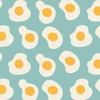 Fried Eggs Pattern. Vector Seamless Fried Eggs Pattern or Wallpaper. Morning breakfast seamless pattern with fried eggs.  Cartoon illustration on blue background. Vector background for textile.