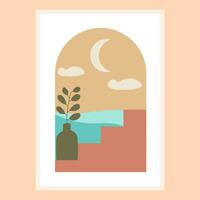 resumen contemporáneo estético antecedentes con Desierto paisaje,jarrones,sol. tierra tonos, quemado naranja, terracota colores. boho pared decoración. medio siglo moderno minimalista Arte impresión. vector