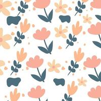 Flat floral pattern design. Abstract neutral pale color different flowers set seamless pattern. Abstract neutral pale color different single stylish flat flower daisy white. vector