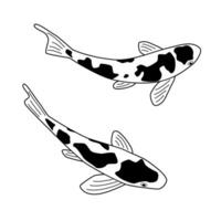 koi carpa. negro y blanco vector ilustración. contorno dibujo de japonés pescado parte superior vista. mano dibujado bosquejo garabatear estilo.