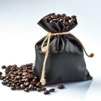 Coffee bag with coffee beans on clean surface. Studio shot. AI Generative photo