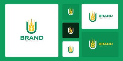 Rice or wheat farm logo design. The design is in the form of an icon or pattern with a combination of green and yellow. vector