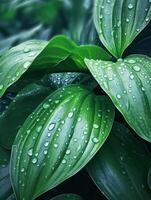 Tropical leaves with water drops on Green leaves background. Realistic leaves texture. illustration photo