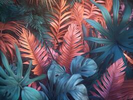 Tropical leaves colorful illustration background AI Generative photo