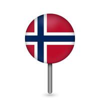 Map pointer with contry Norway. Norway flag. Vector illustration.