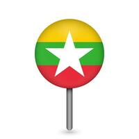 Map pointer with contry Myanmar. Myanmar flag. Vector illustration.